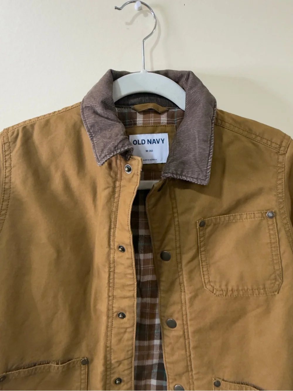 Size 8 Medium Old Navy Brown Kids' Canvas Jacket with Dark Brown Corduroy Collar